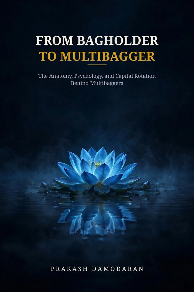 Cover of From Bagholder to Multibagger by Prakash Damodaran: a blue lotus on a dark background