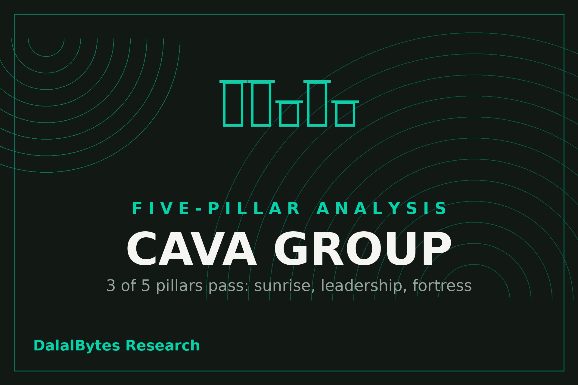 Five stone pillars in teal line art, three standing strong and two half-built, on dark charcoal