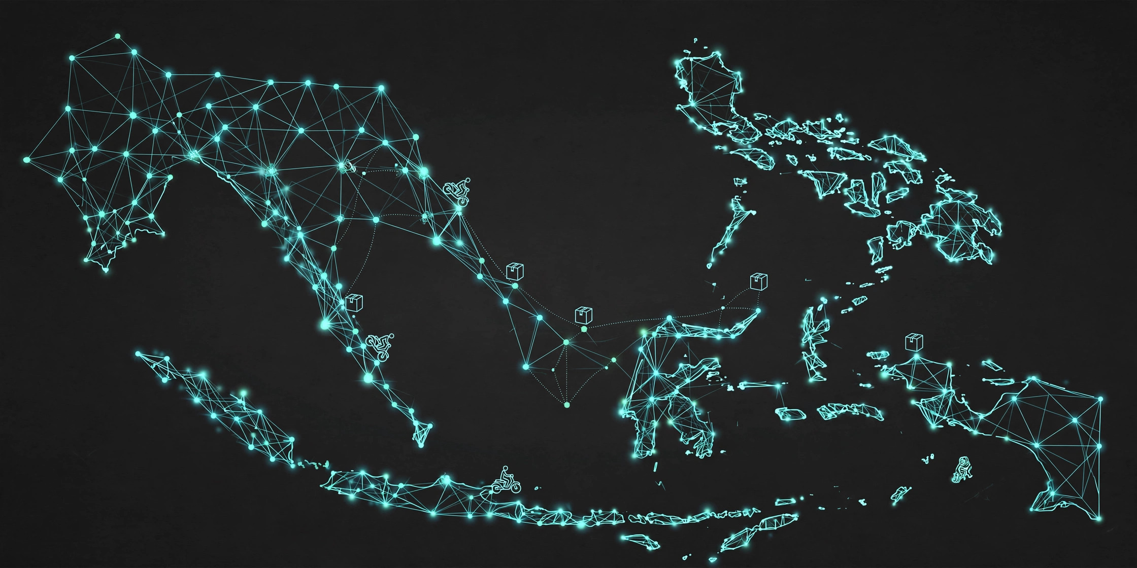 Southeast Asia network map in teal line art